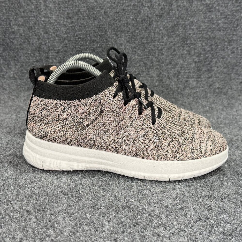 FitFlop Uberknit Slip On High Top Sneakersr Women's Size 7.5 Black Nude Metallic